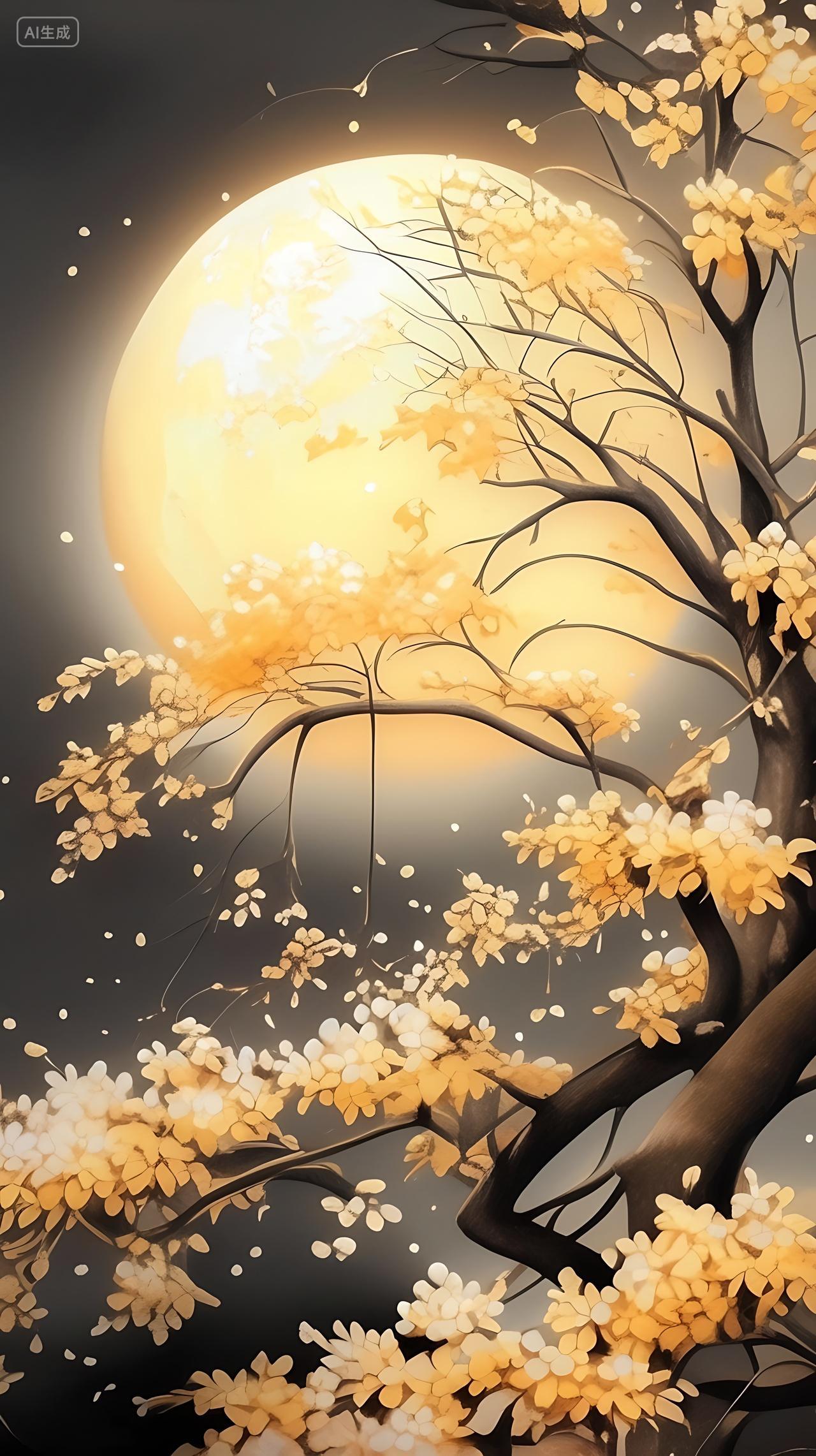 中秋节月亮圆圆的月亮照耀在天空中赏月