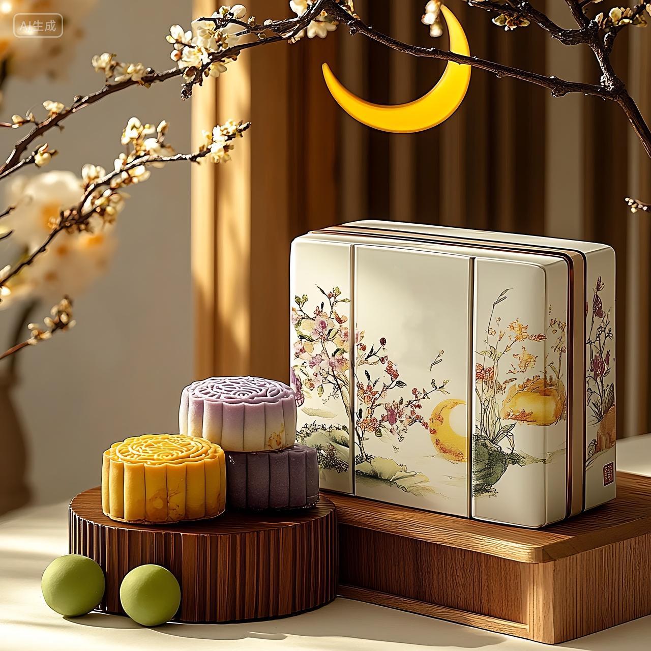 实拍风中秋节中秋节日月饼礼盒