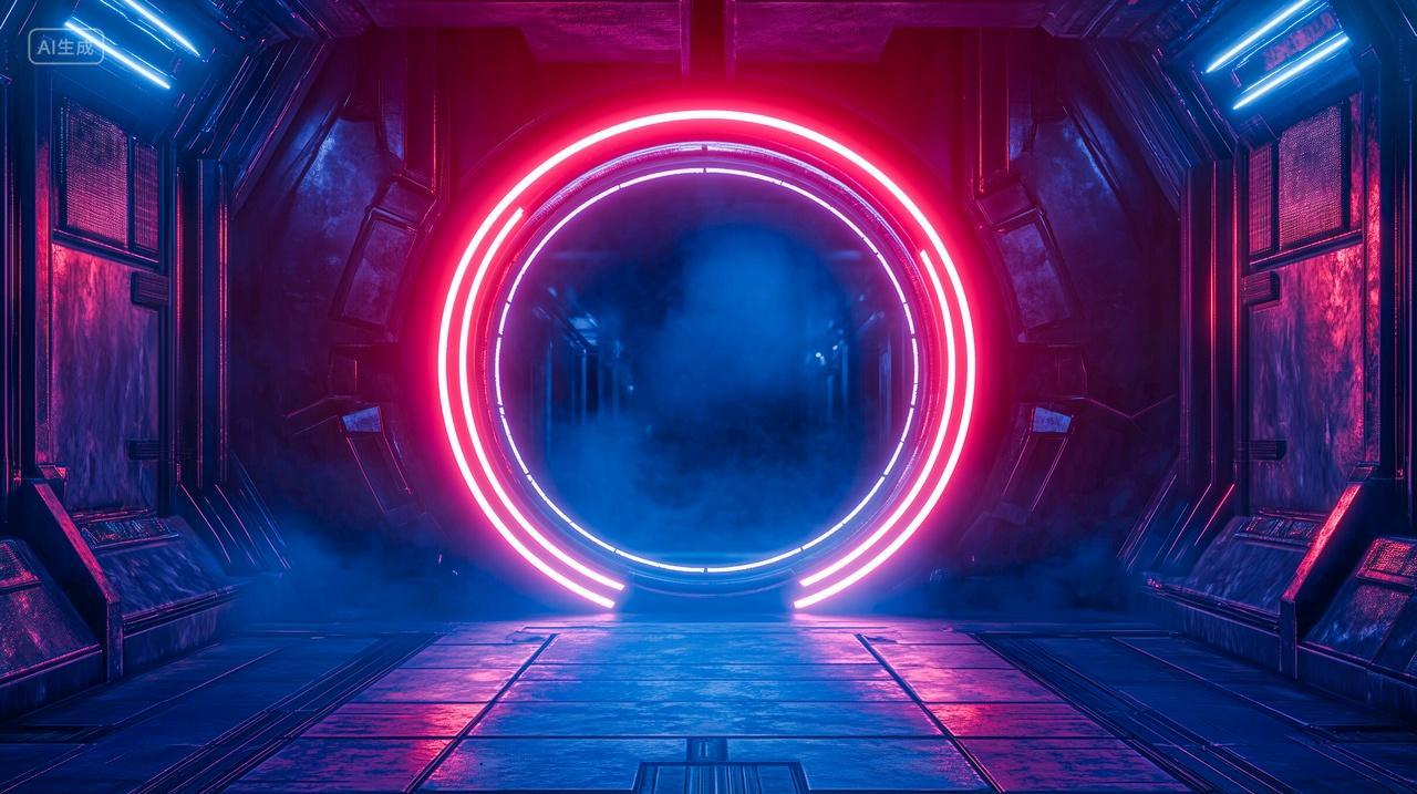 霓虹灯光未来科技太空舱空间站