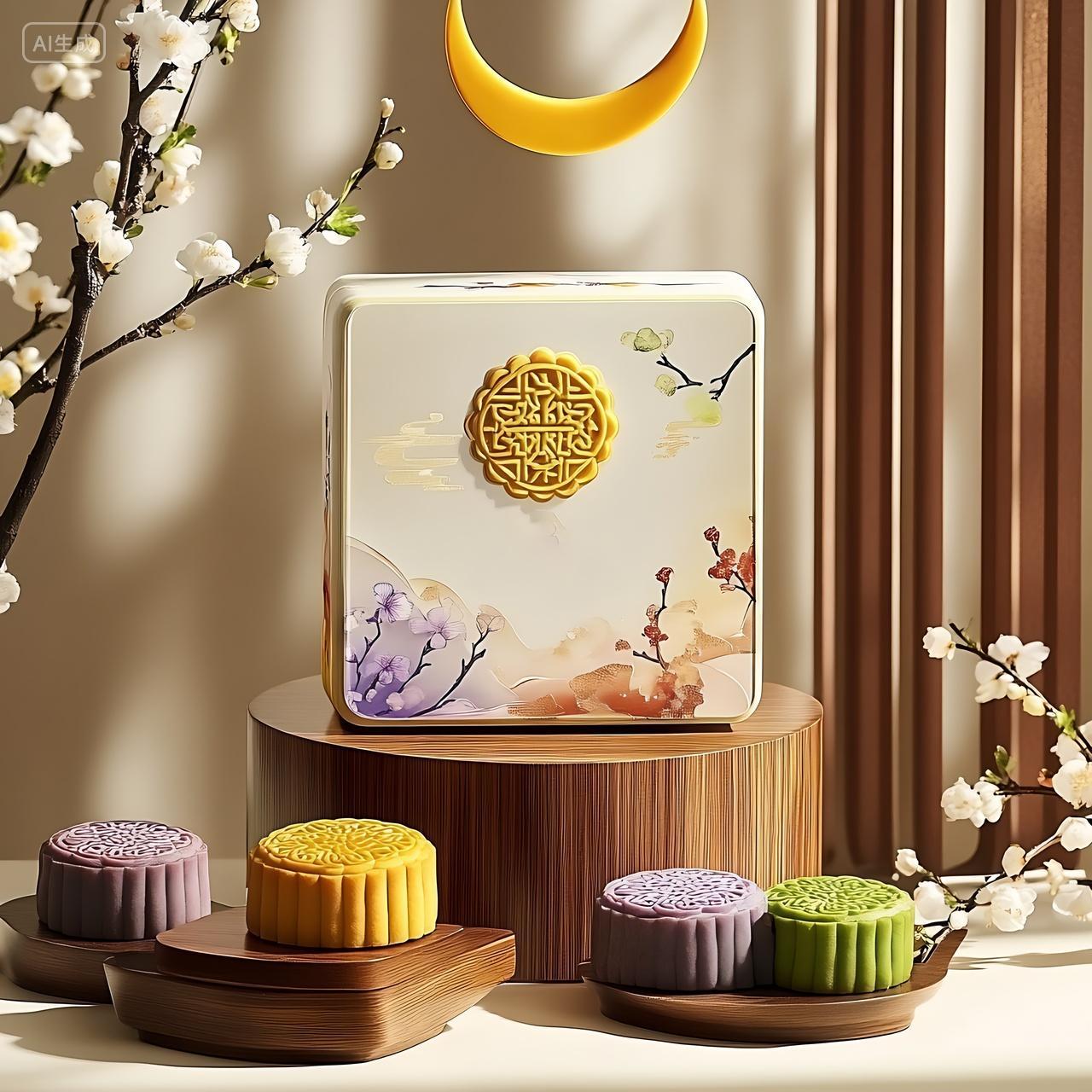 实拍风中秋节中秋节日月饼礼盒