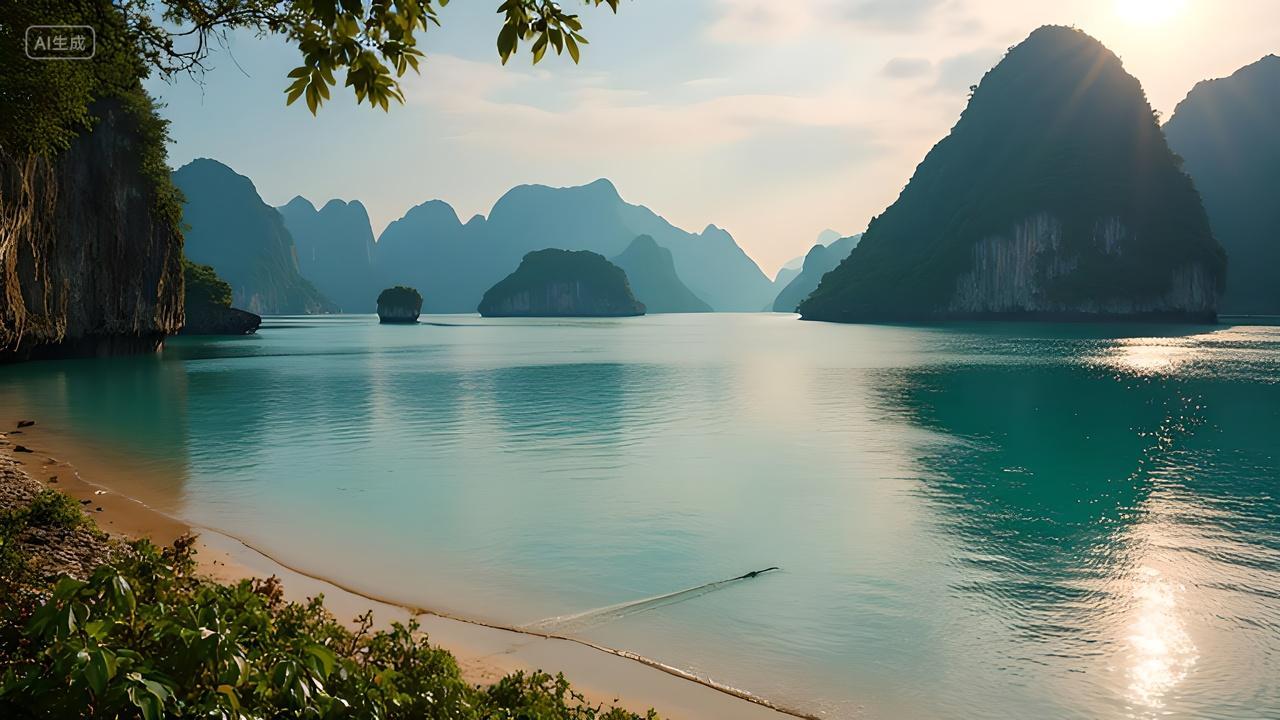 高山流水海滩自然风景摄影