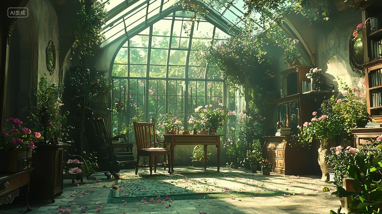 阳光下的古典花园温室