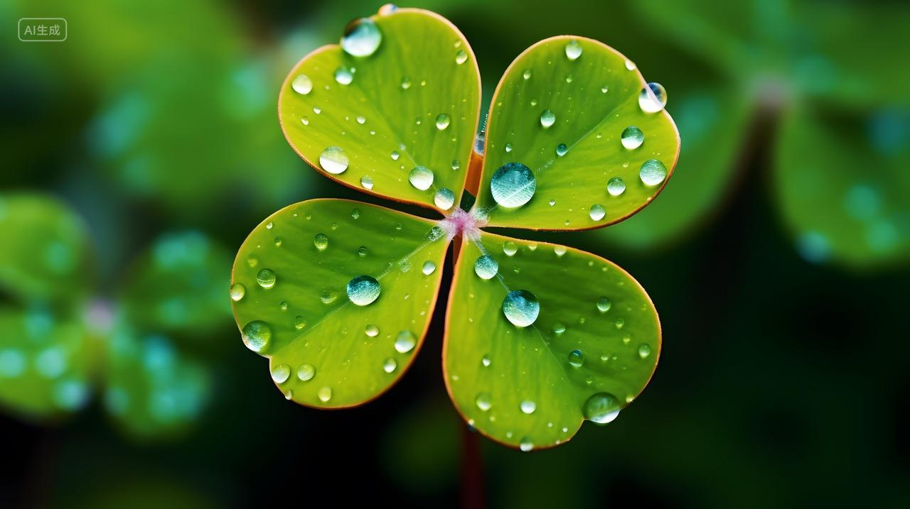 雨露中的四叶草自然风景