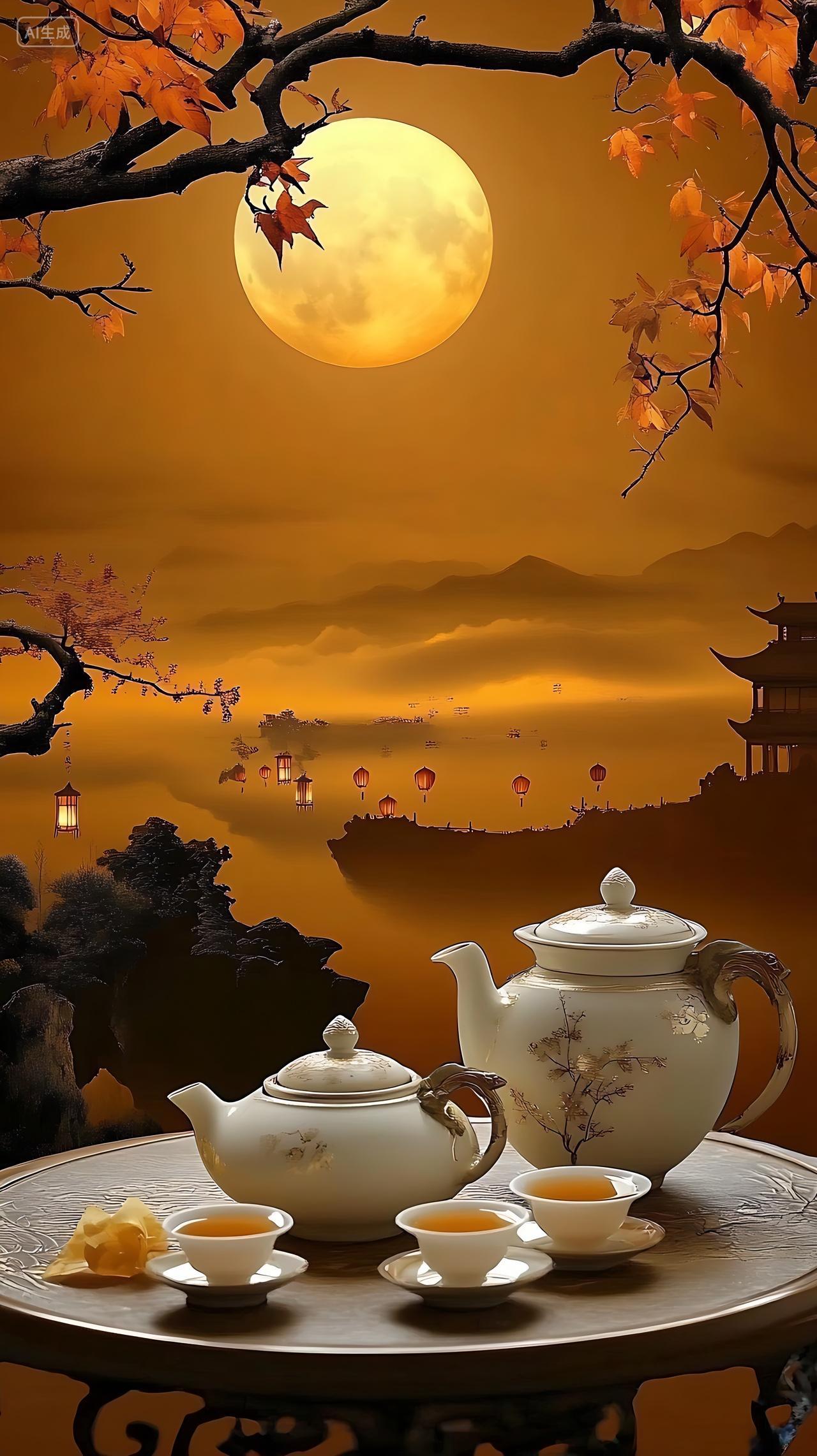 实拍风格中秋节快乐中秋节月亮赏月实景素材