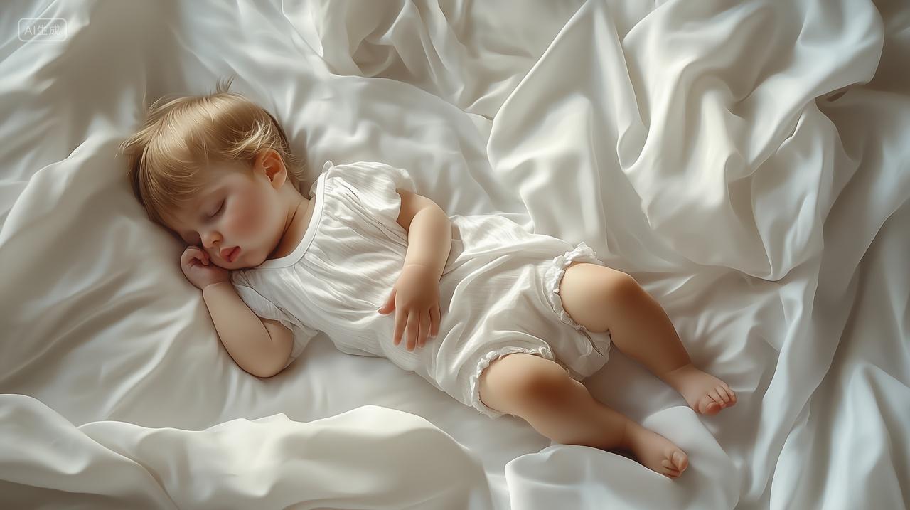 躺在床上熟睡的女宝宝婴儿用品宣传