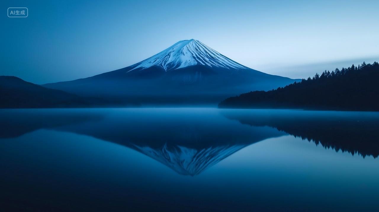 傍晚日本富士山美景旅行旅游宣传