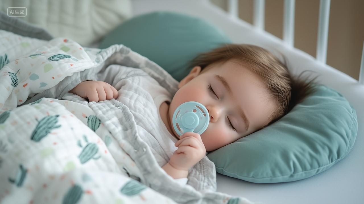 一个吃着奶嘴熟睡的婴儿婴儿用品宣传