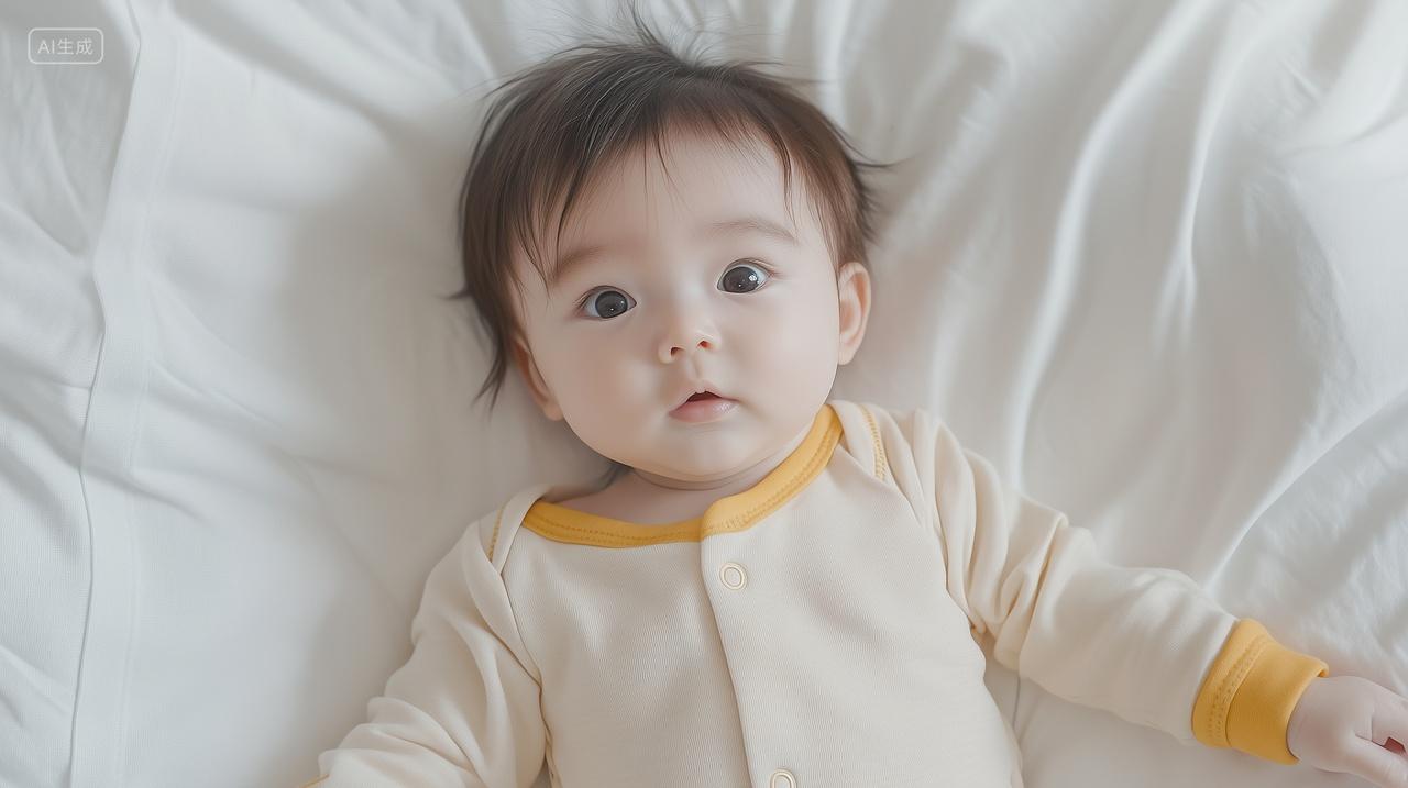 躺在床上的一个婴儿宝宝婴儿用品