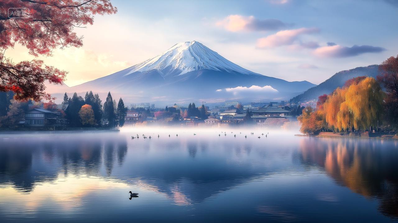 日本秋天富士山美景旅行宣传背景