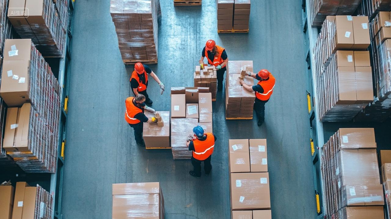 物流仓库中的工人操作场景