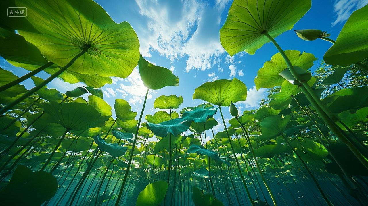 水下景观绿荷叶荷花风景壁纸夏至小暑大暑
