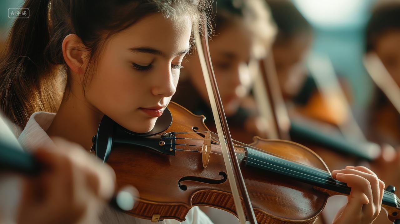 拉小提琴的女孩特写小提琴培训