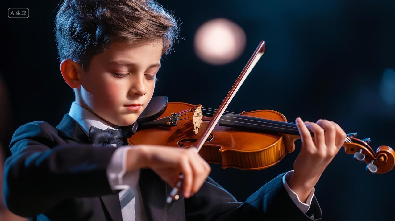 外国小男孩拉小提琴演奏小提琴培训