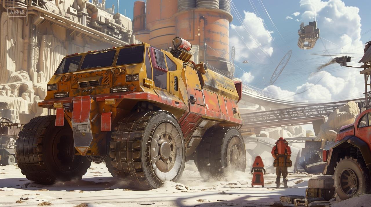 未来城市探险巨型运输车与科幻场景