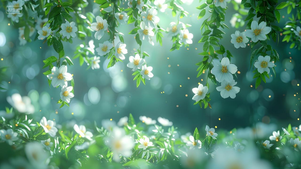 春日花海中的晨光自然风景