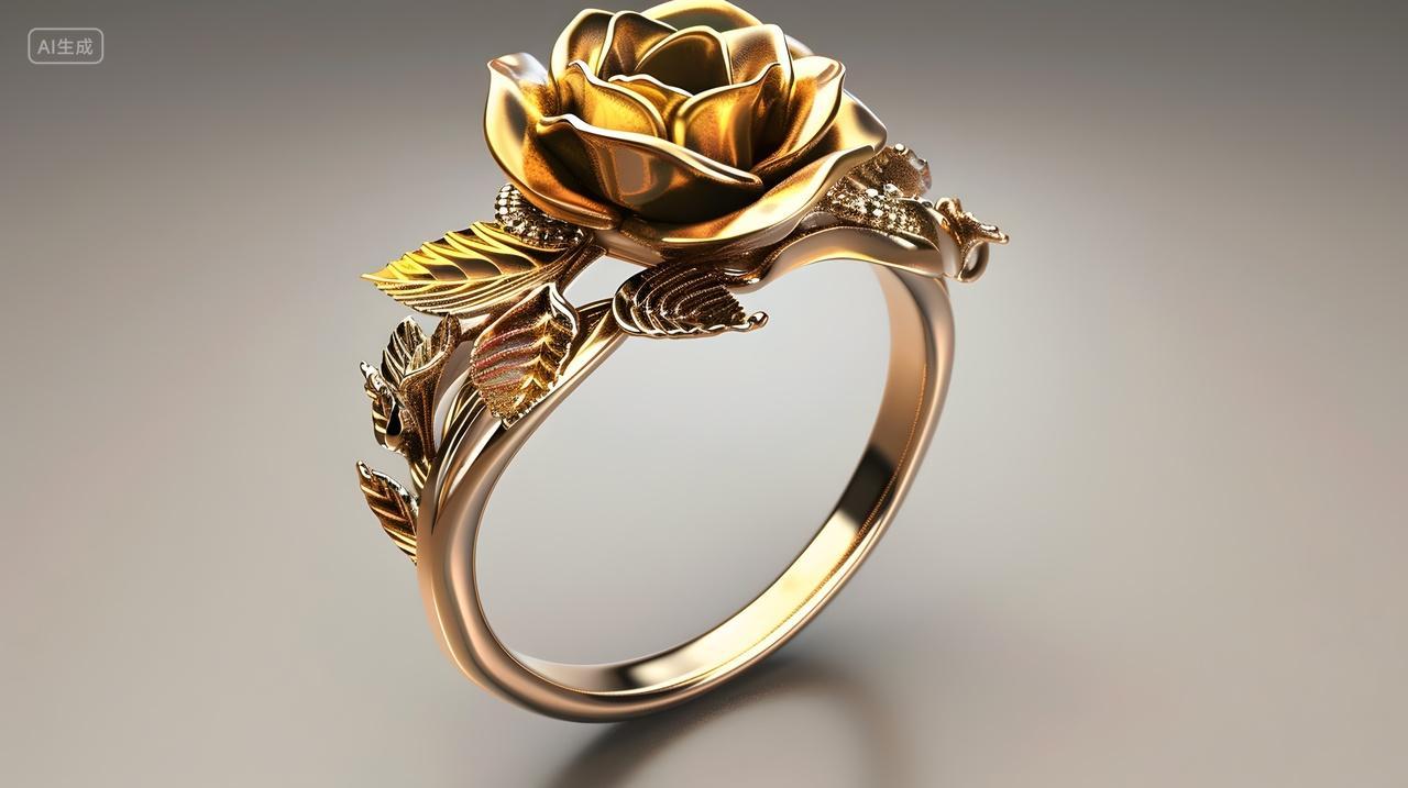 复古玫瑰花纹戒指饰品