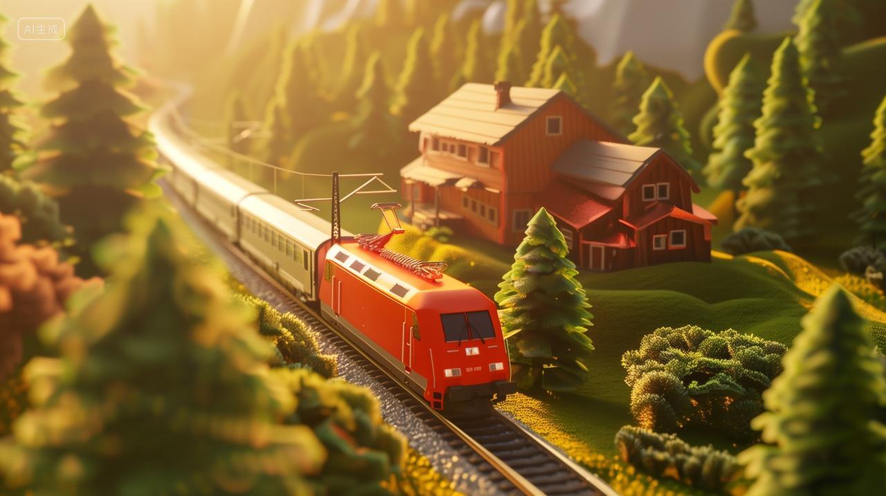 清晨乡村火车穿越美景