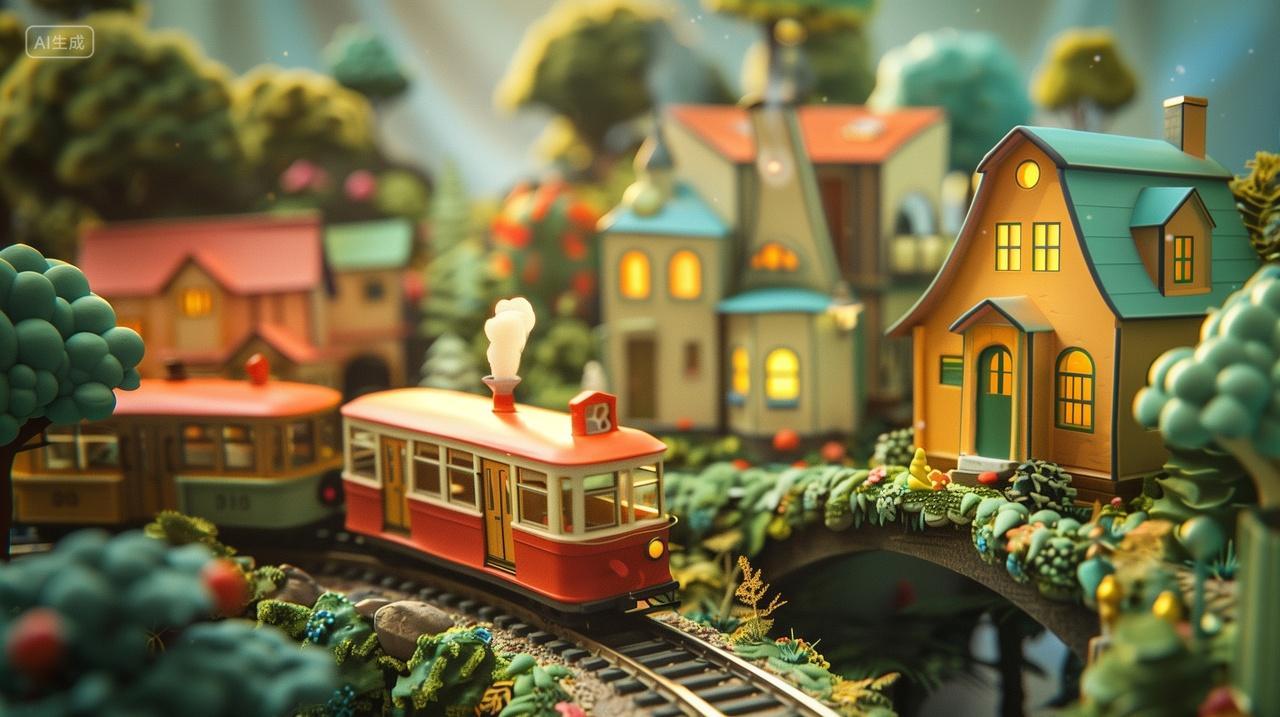 温馨迷你村庄火车模型