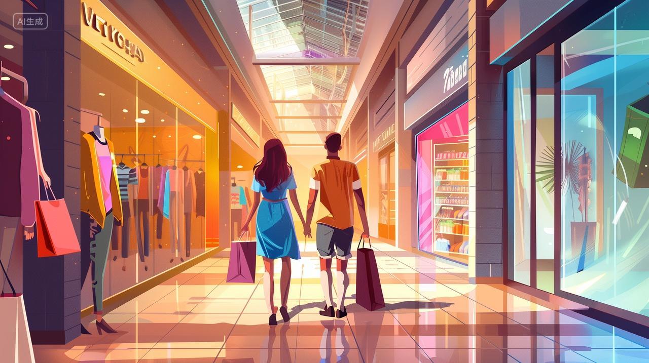 购物街上的时尚情侣