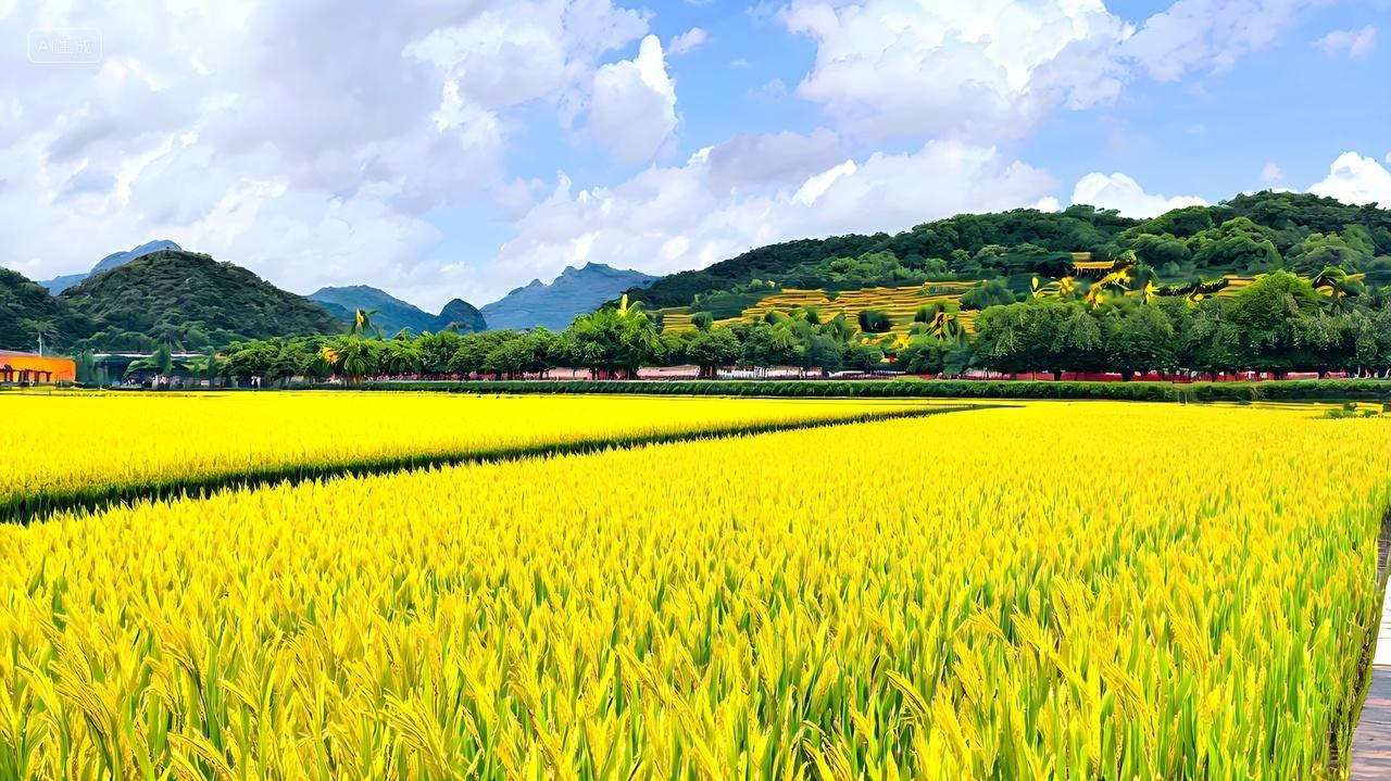 最美乡村网红打卡点黄金稻田乡村田野成熟水稻