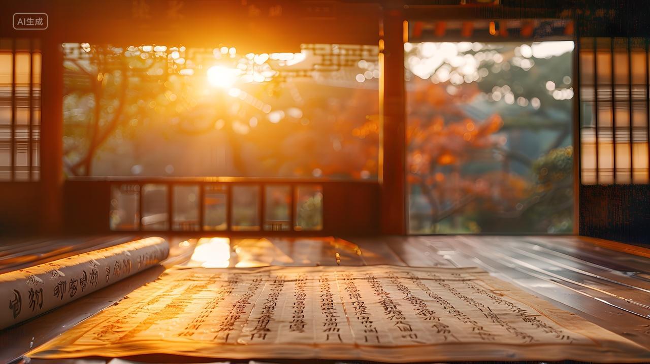 日落时分的日式传统房间内景