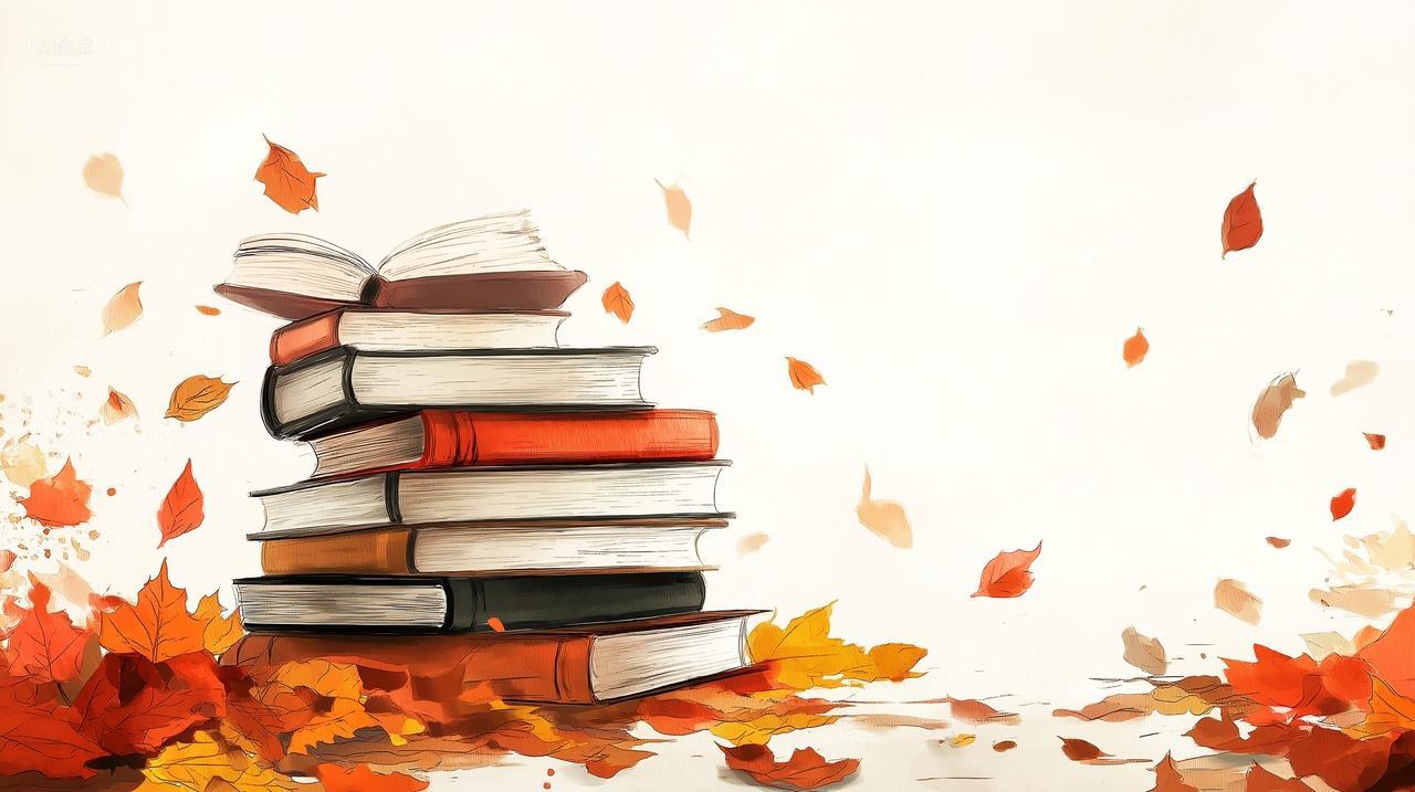 插画背景秋天落叶书本开学季