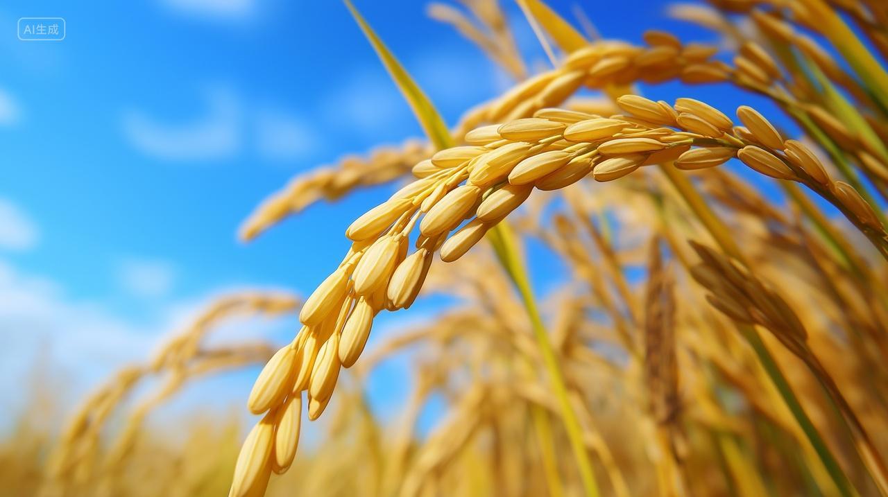 处暑蓝天下成熟的金色水稻特写农业宣传