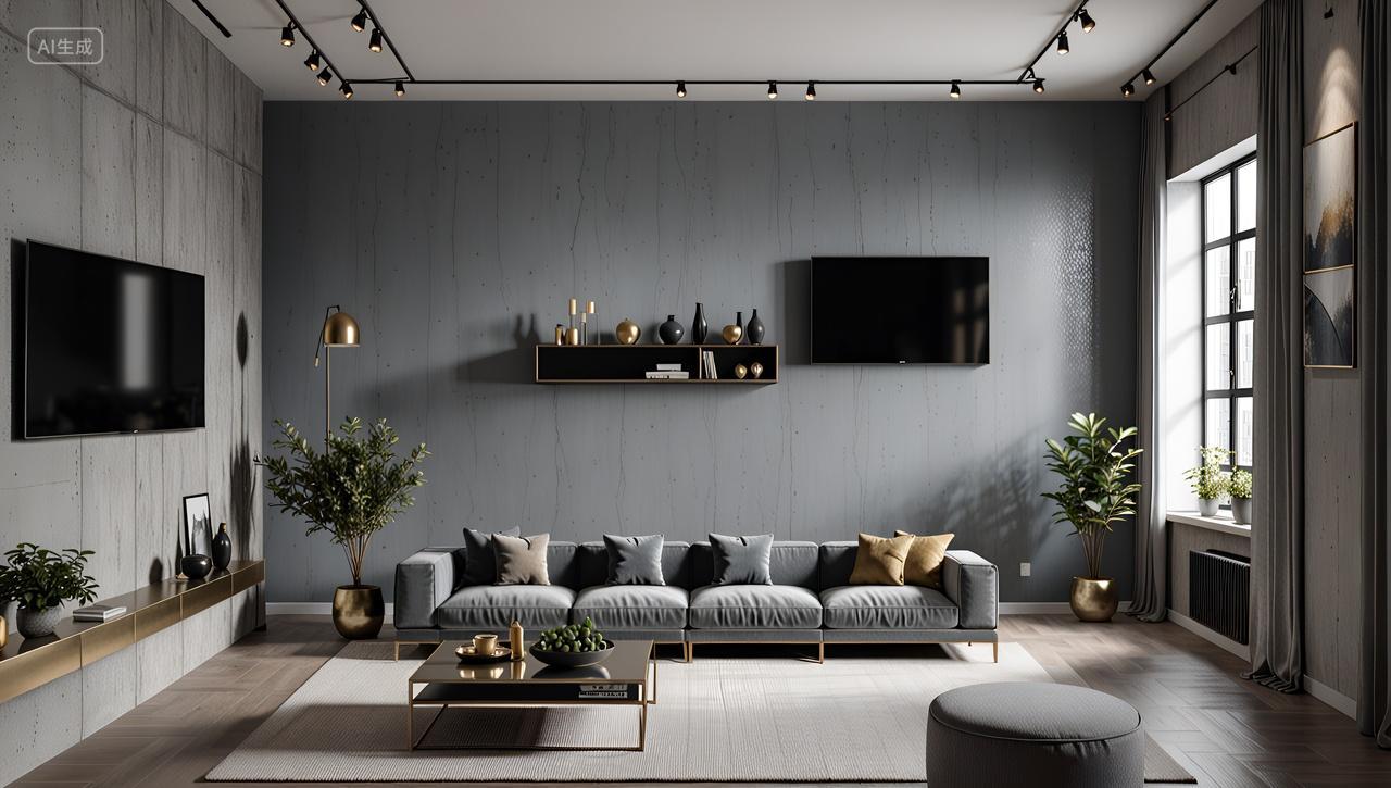 暗色系现代客厅装修设计样板间装修宣传