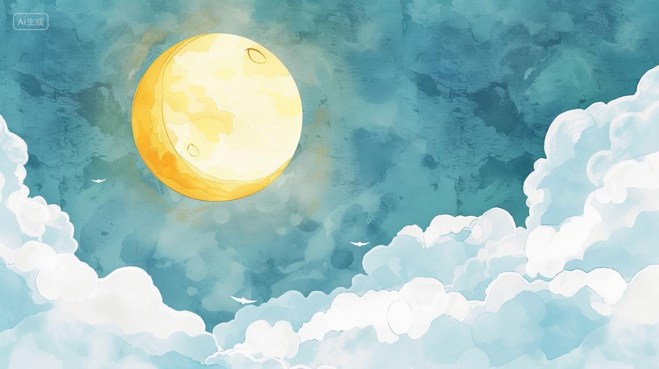 中秋节插画水彩天空与月亮