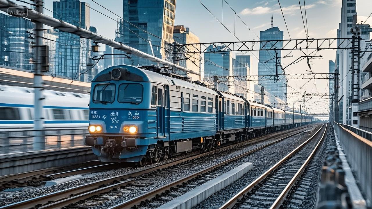 货车在铁路上行驶高速运动交通运输铁路运输