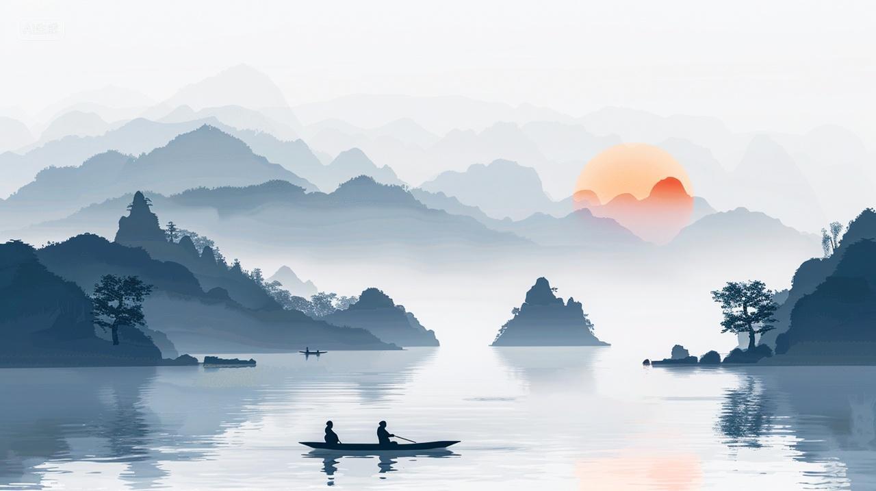 中国风山水画意境国画山水背景