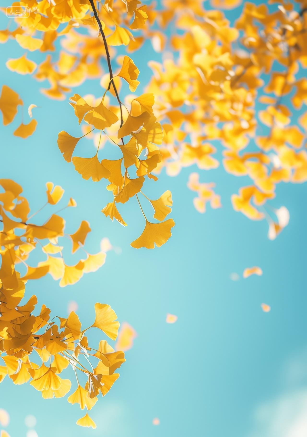 二十四节气芒种背景阳光下的银杏叶