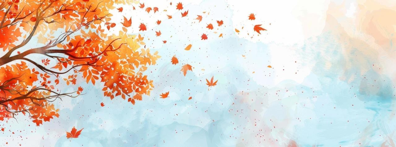 秋天的飘落的枫叶水彩背景