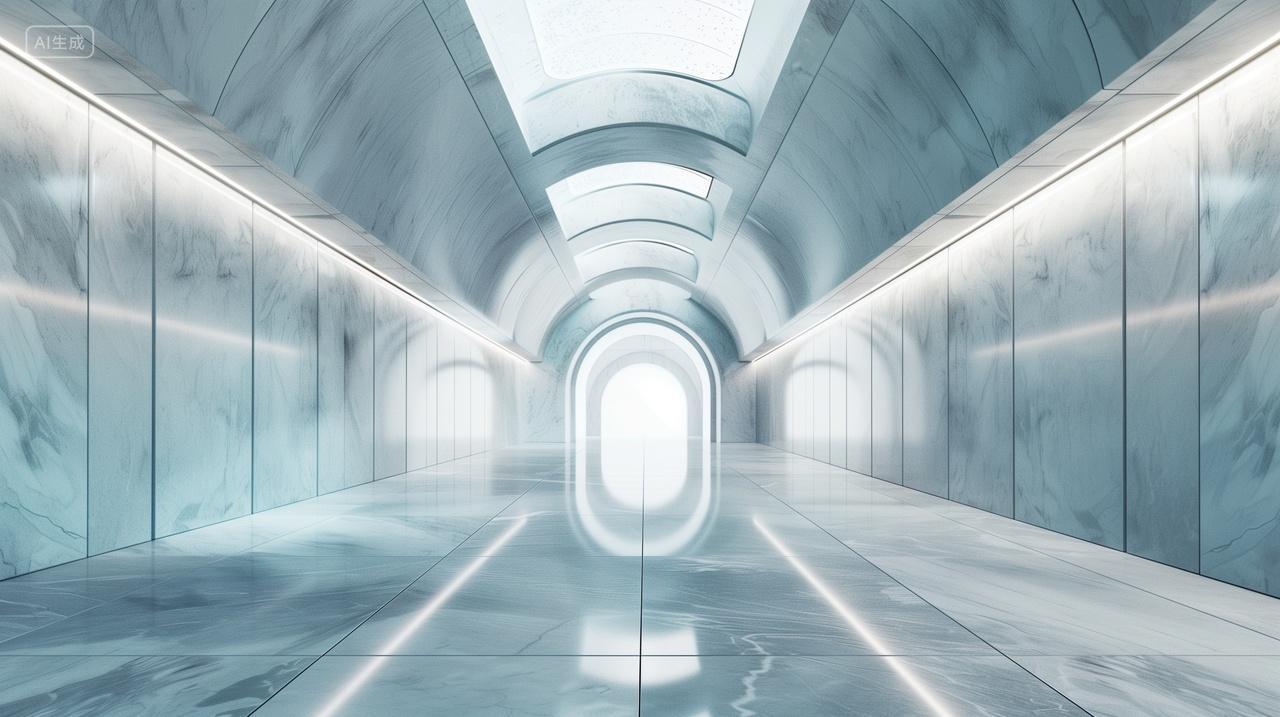 写字楼走廊白色长廊灯光照明突显简约设计