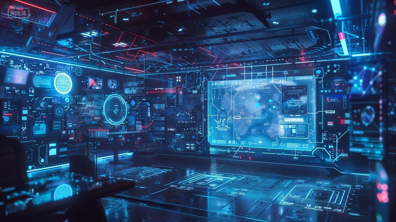 未来科技感十足的控制室与电子界面