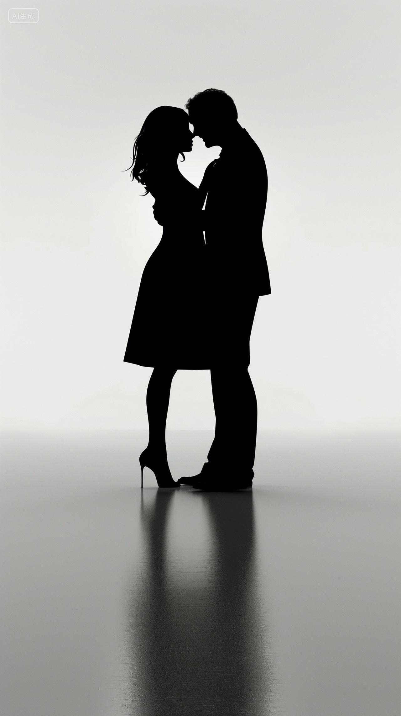 黑白剪影情侣深情对视