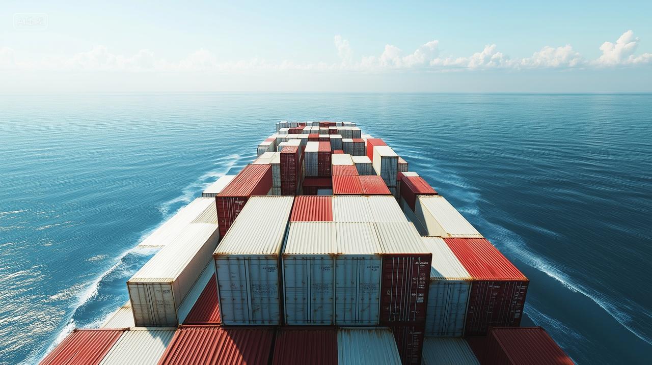 海运货船上装满集装箱在海上运输出口贸易