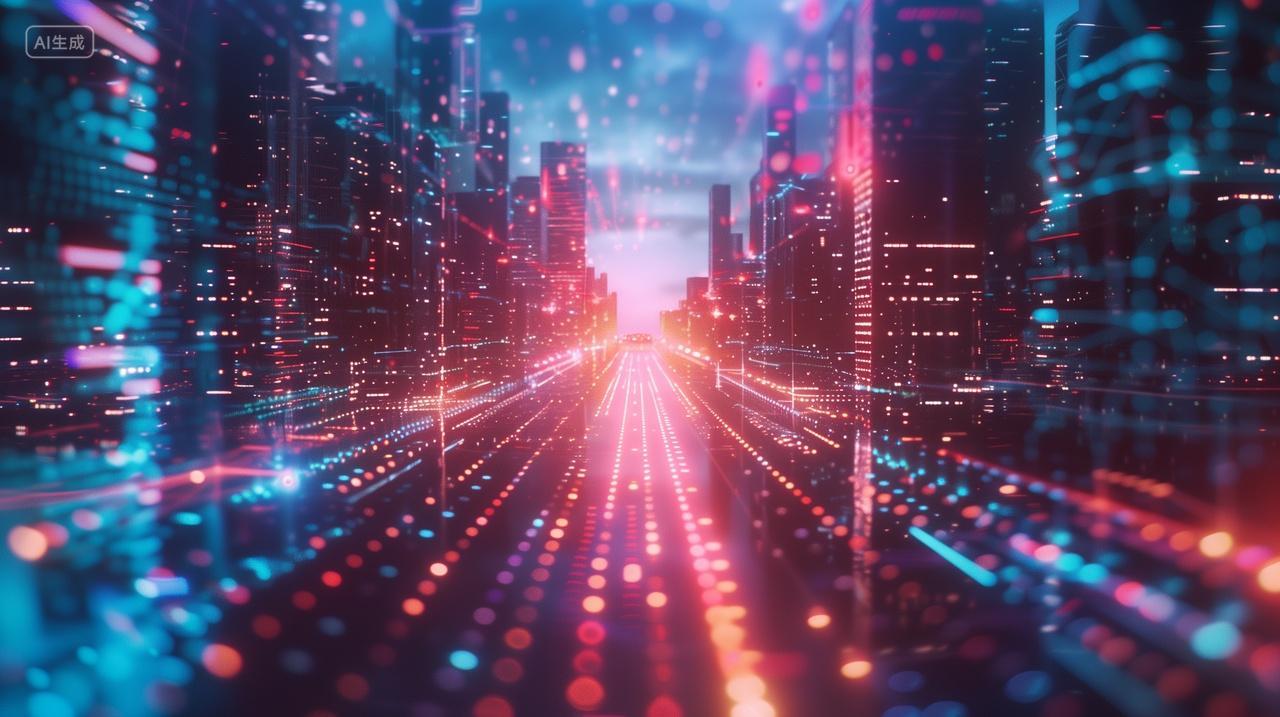 未来科技风格的城市街道充满科幻感和光效