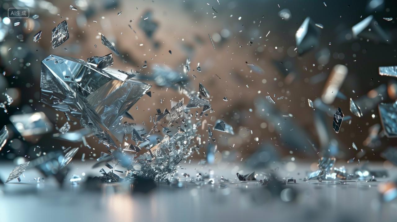 破碎的玻璃碎片在空中飞舞