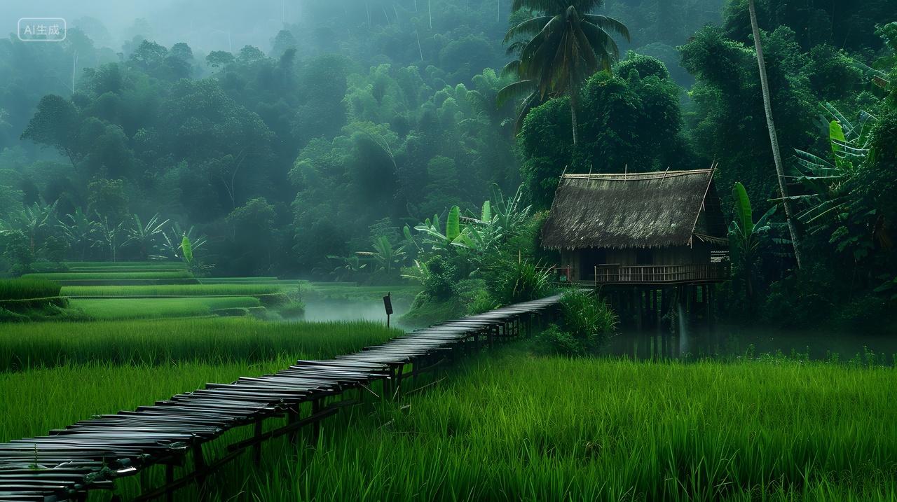 雨林小屋自然风景摄影