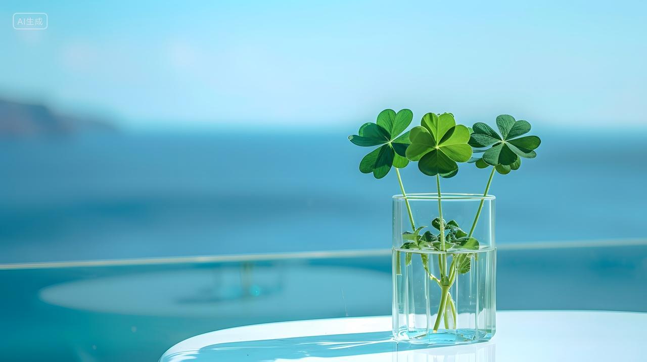 海景阳台上的绿植玻璃花瓶