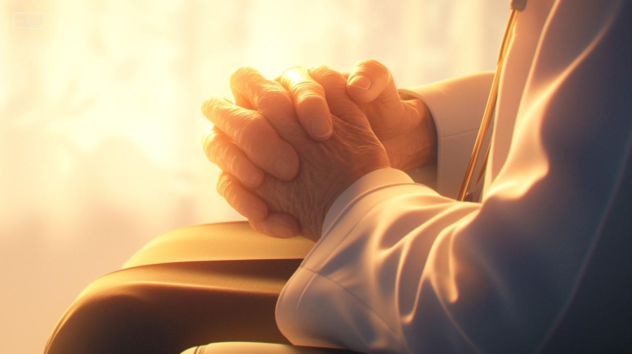 坐在椅子上的一位孤寡老人空巢老人