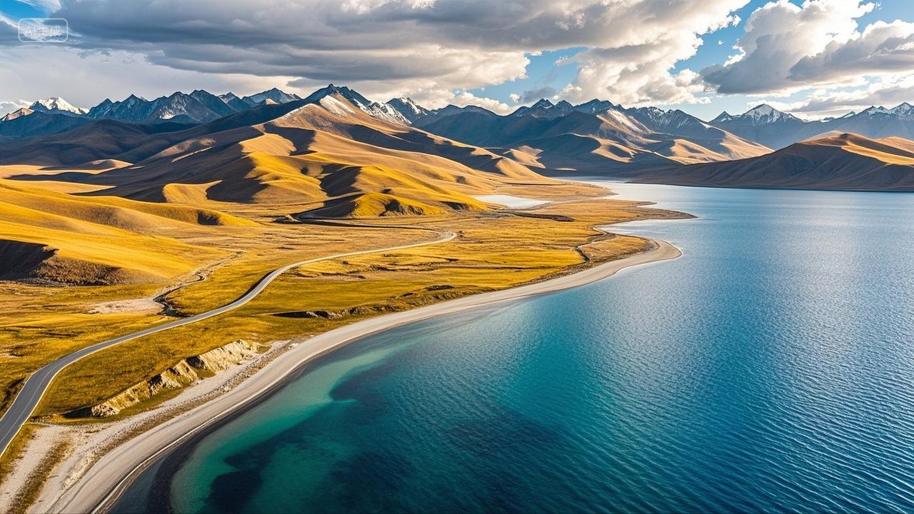 航拍秋季的纳木措湖立秋秋天风景旅游