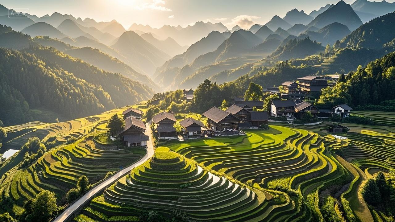 乡村梯田野田园风光航拍风景壁纸