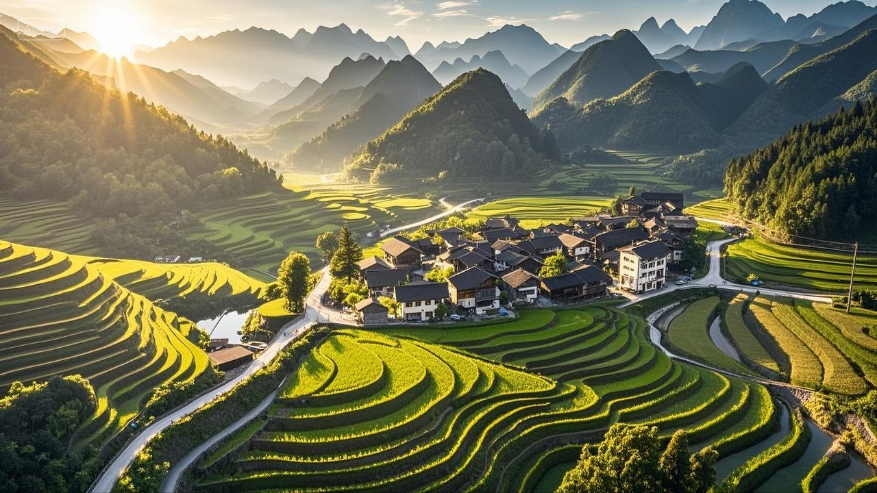 乡村梯田野田园风光航拍风景壁纸