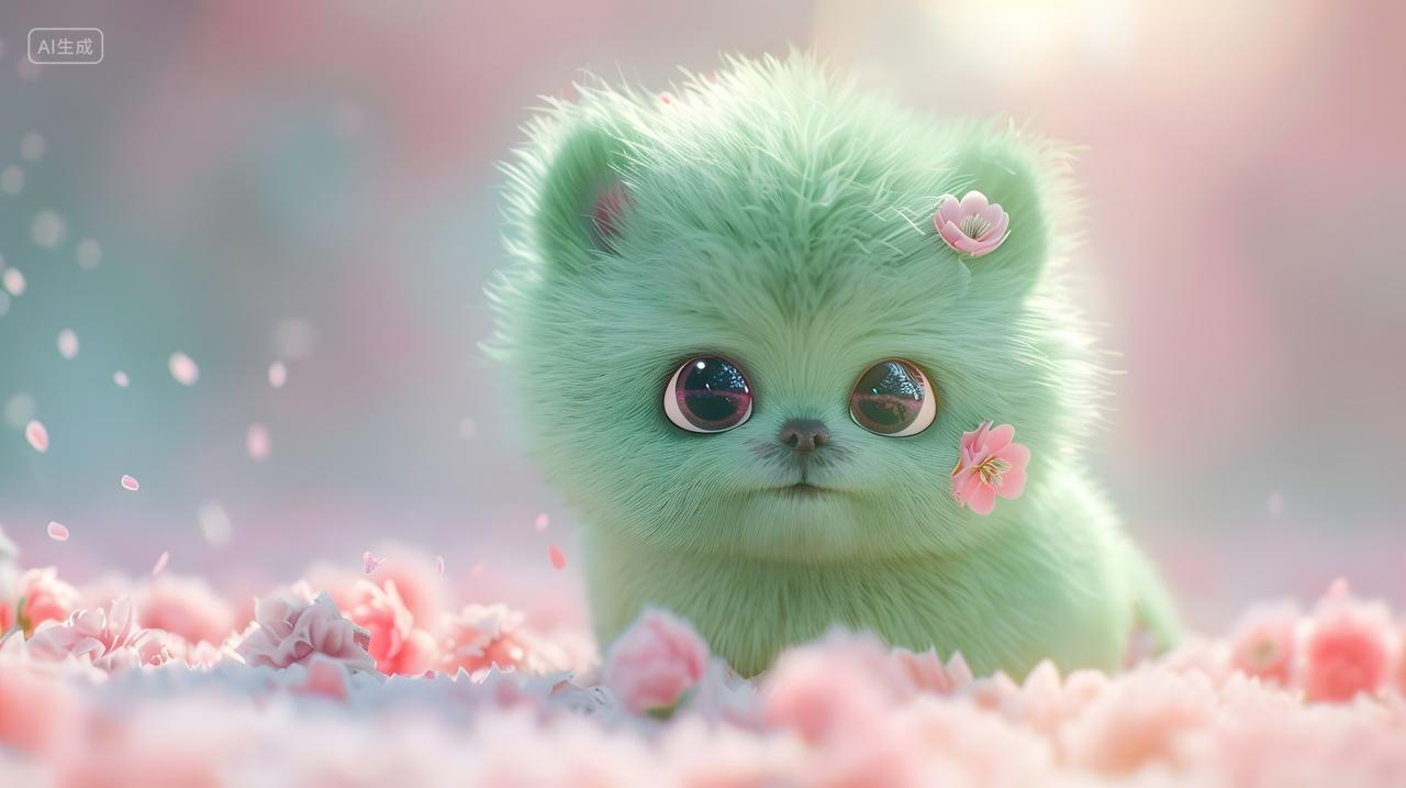 梦幻花海中的萌宠小熊插画