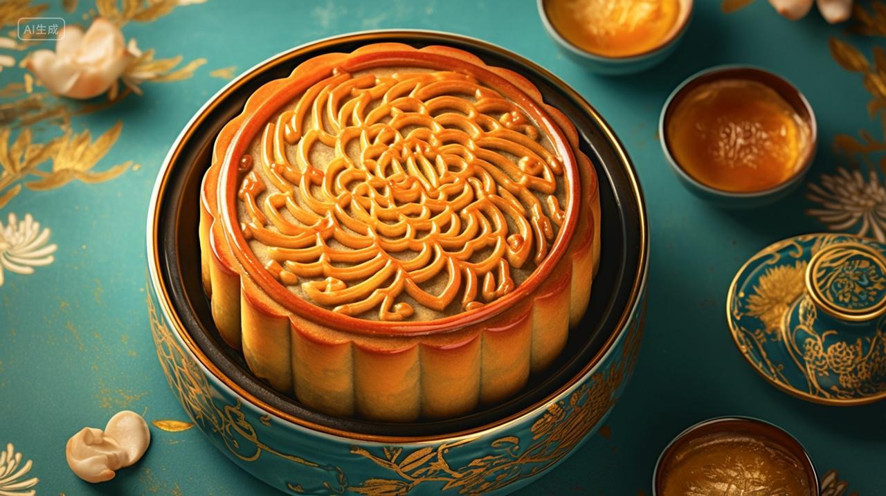 实拍桌子上一盒月饼食物展示中国传统节日中秋节