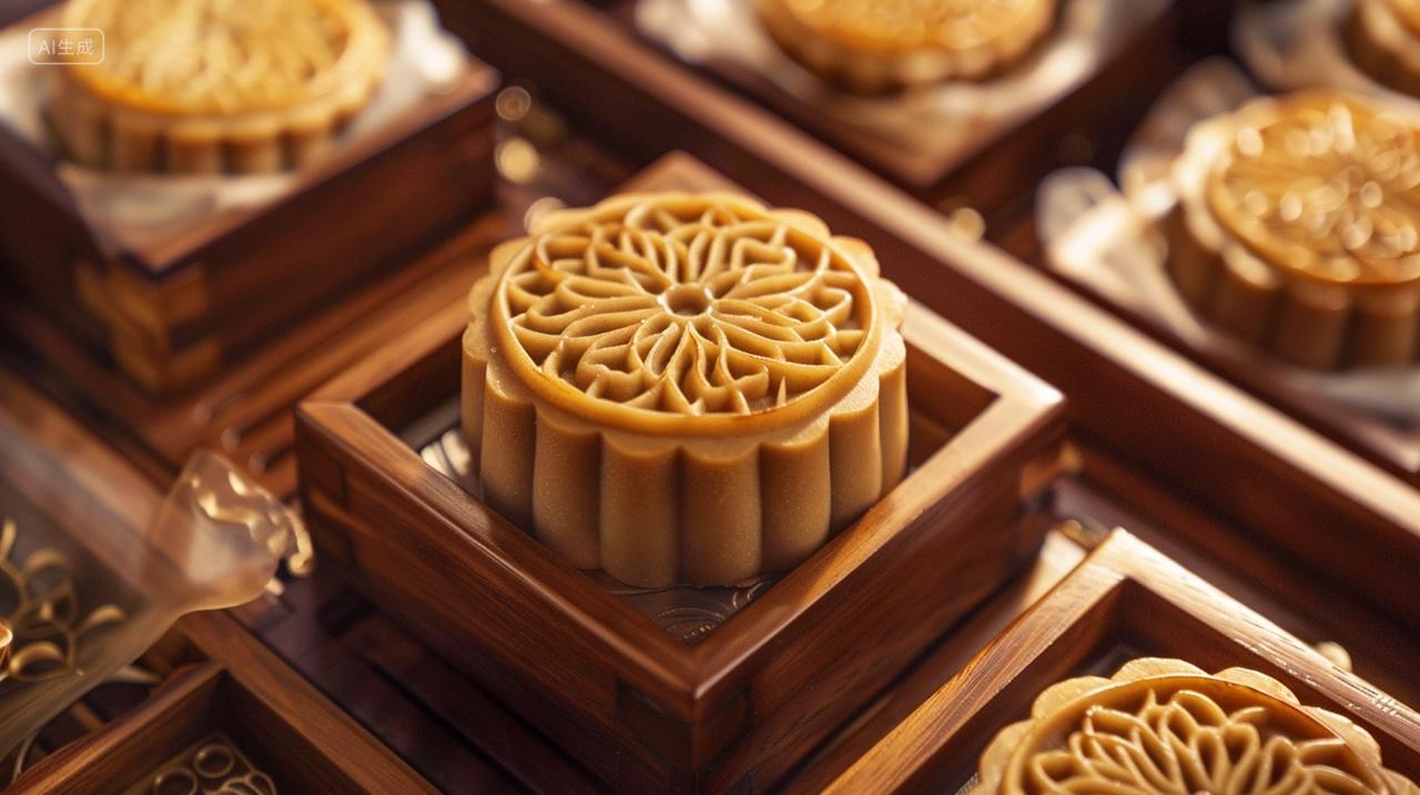 中国传统节日中秋节月饼盒里面的一块月饼展示