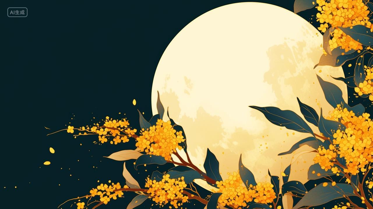 中秋节插画背景月亮桂花树八月桂中秋传统节日