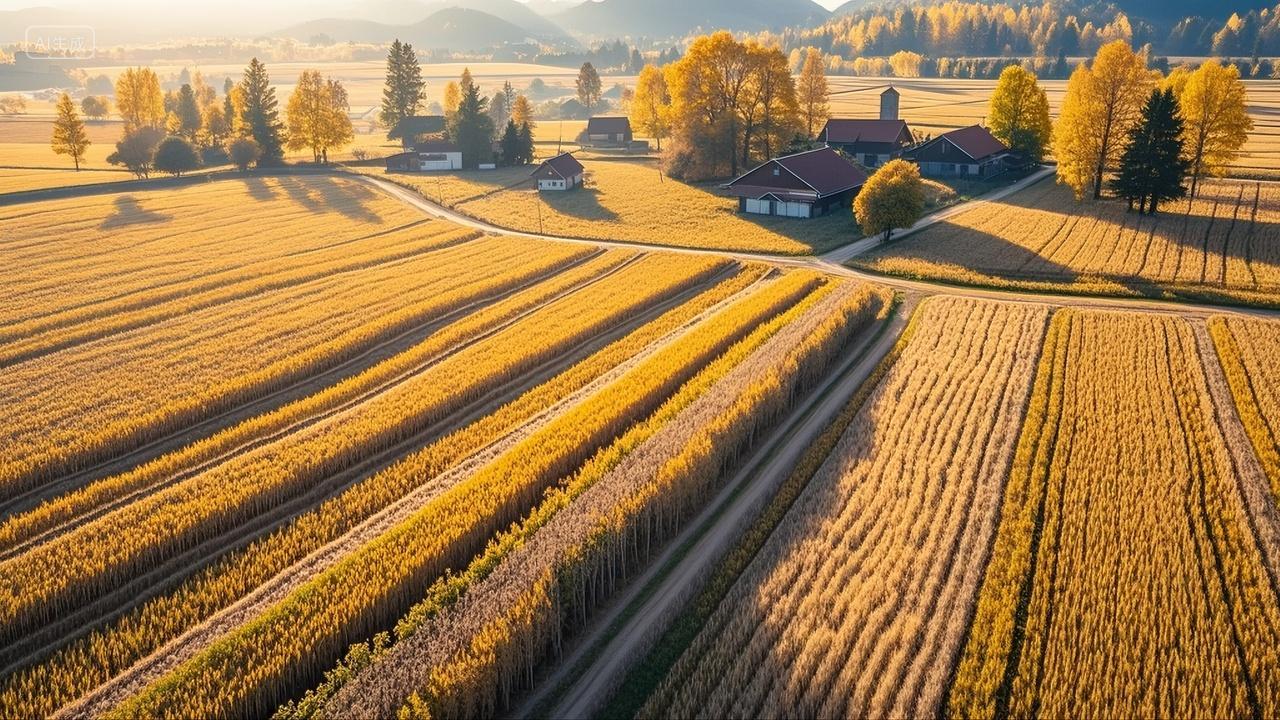 航拍乡村田野秋天丰收季节农业发展